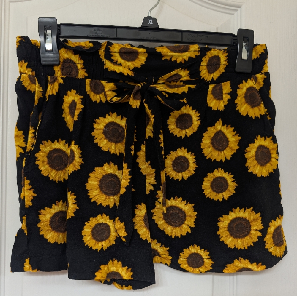 Rue21 Black Shorts with Bold Sunflower Print and Tie Front